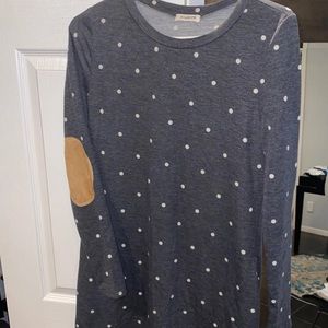 Polka dot suede elbow patch tunic dress w/ pockets